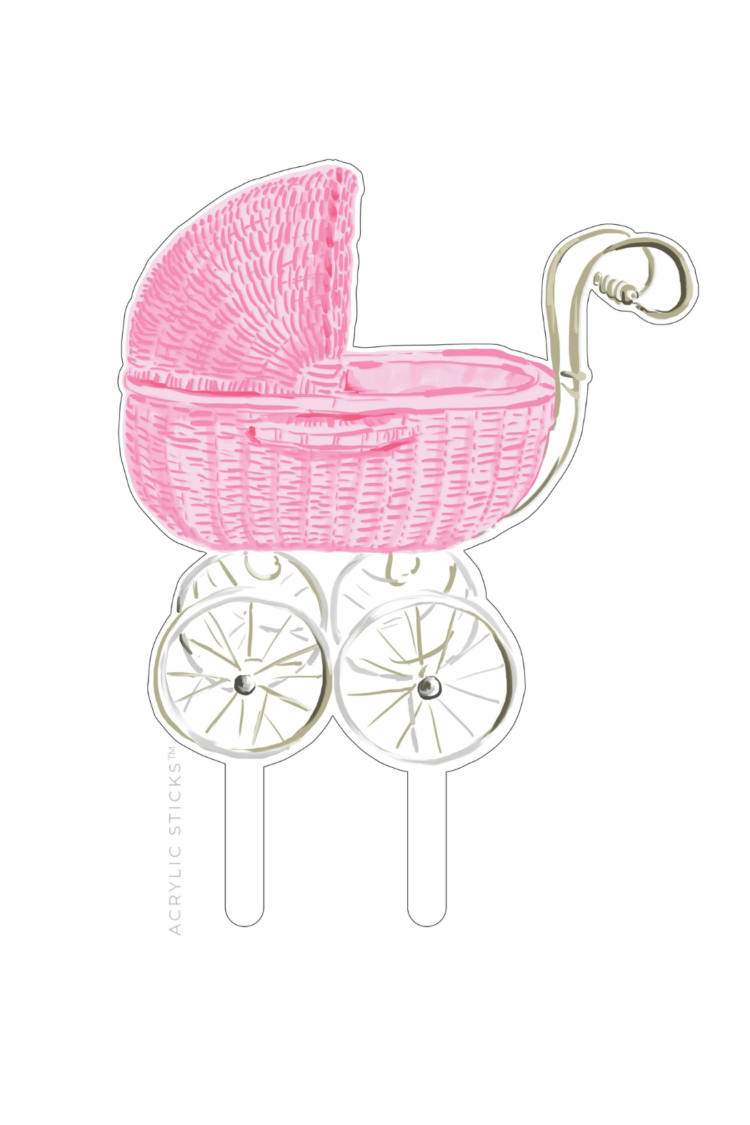 Acrylic Cake Topper - Pink Baby Carriage