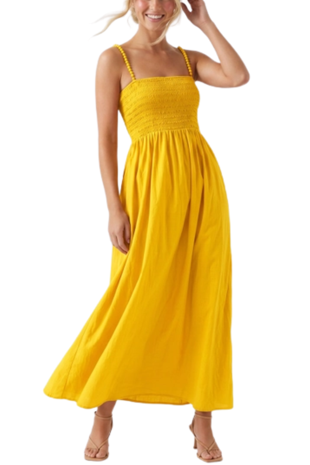 Pom Pom Smocked Maxi Dress