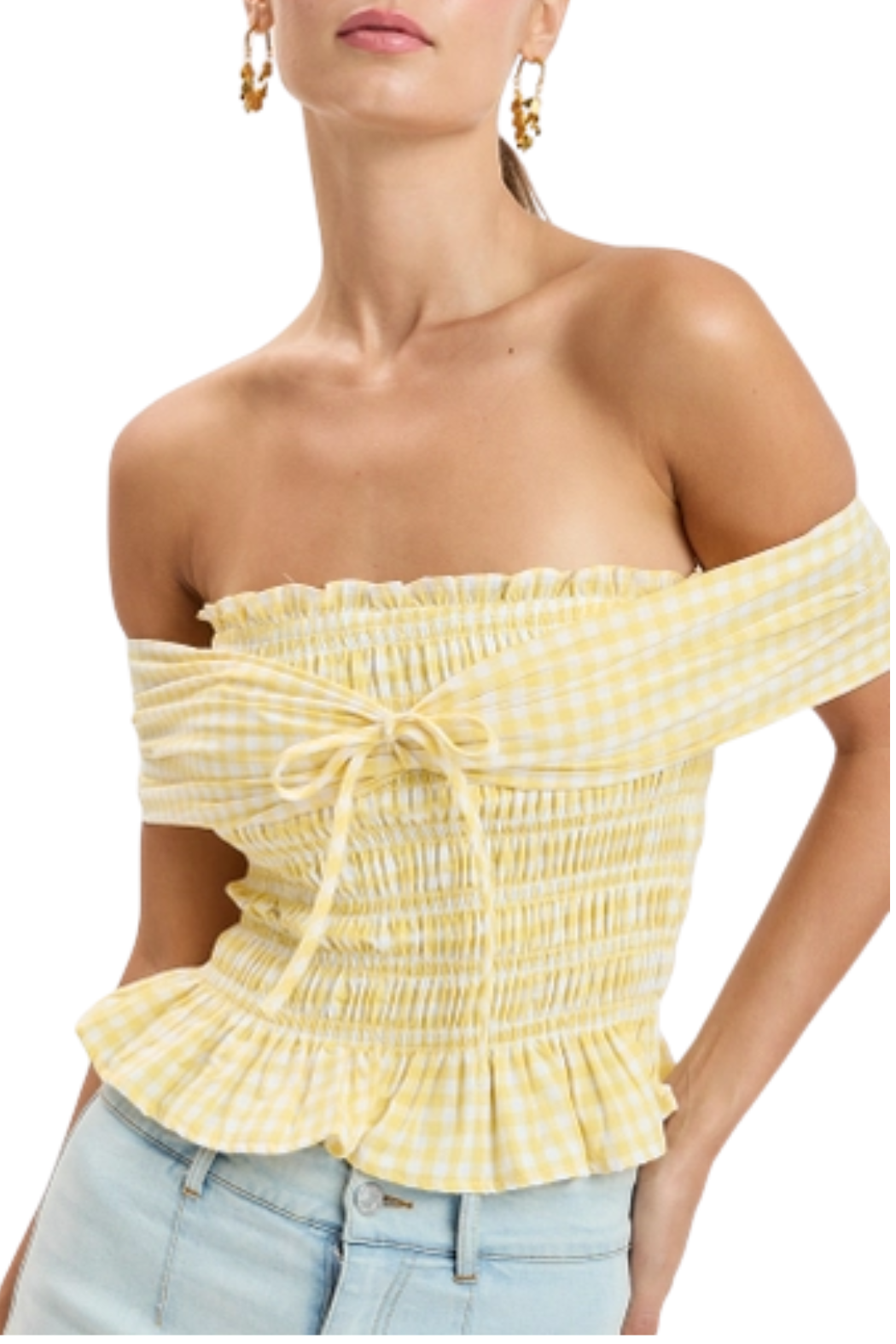 Checkered Off The Shoulder Top
