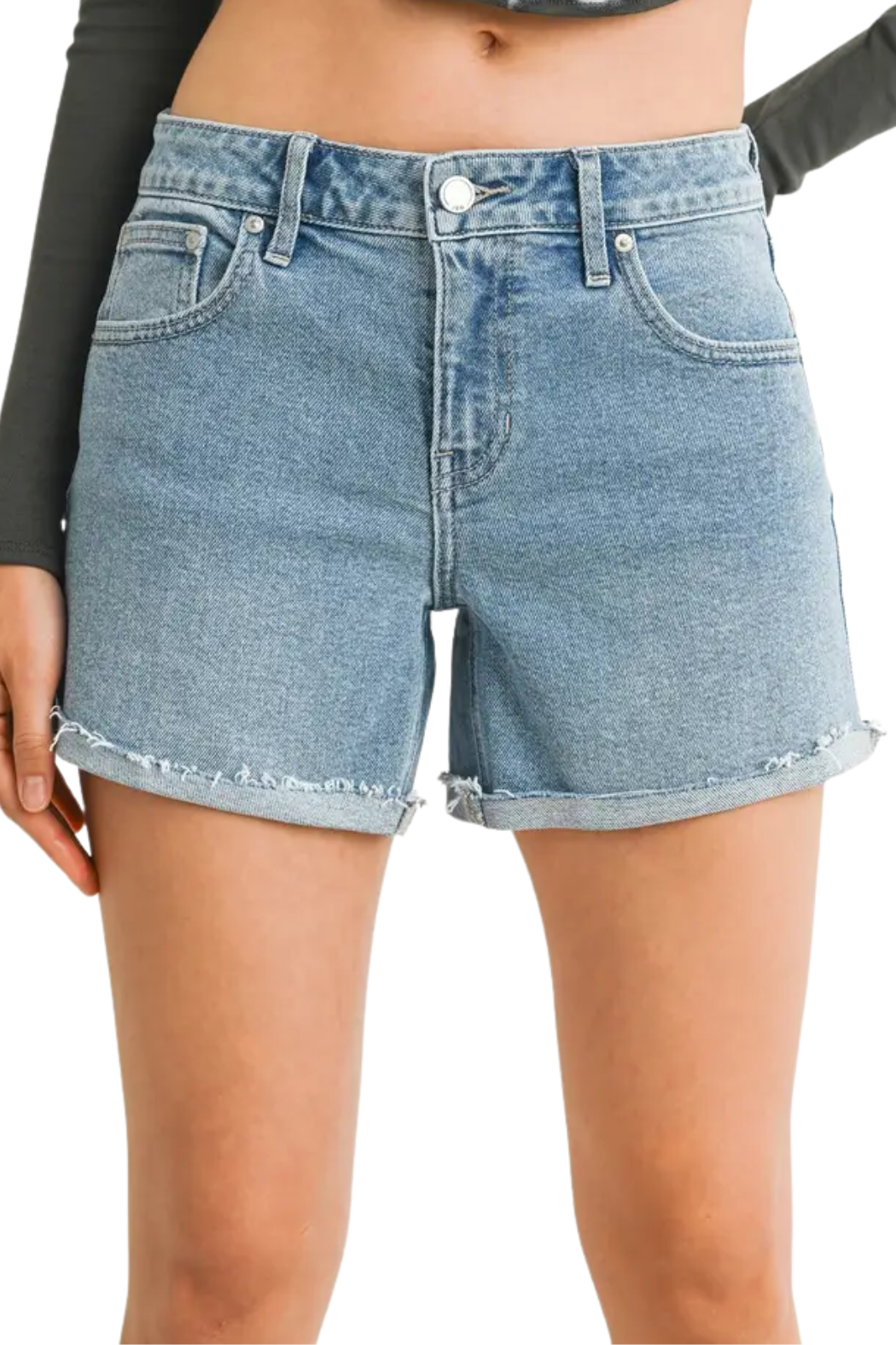 Mid Rise Cuffed Denim Shorts