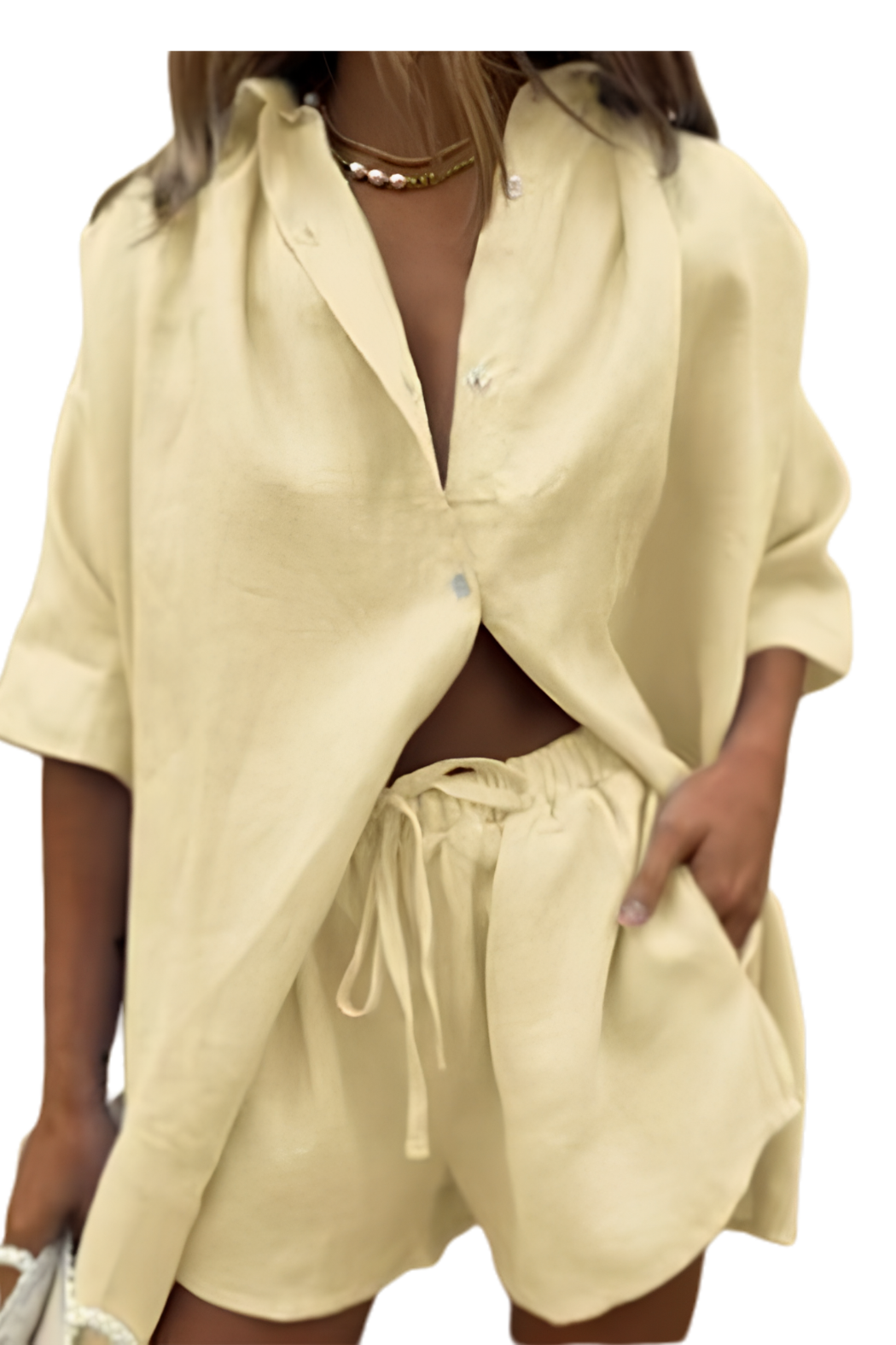 Shirt Collar Blouse/Short Set
