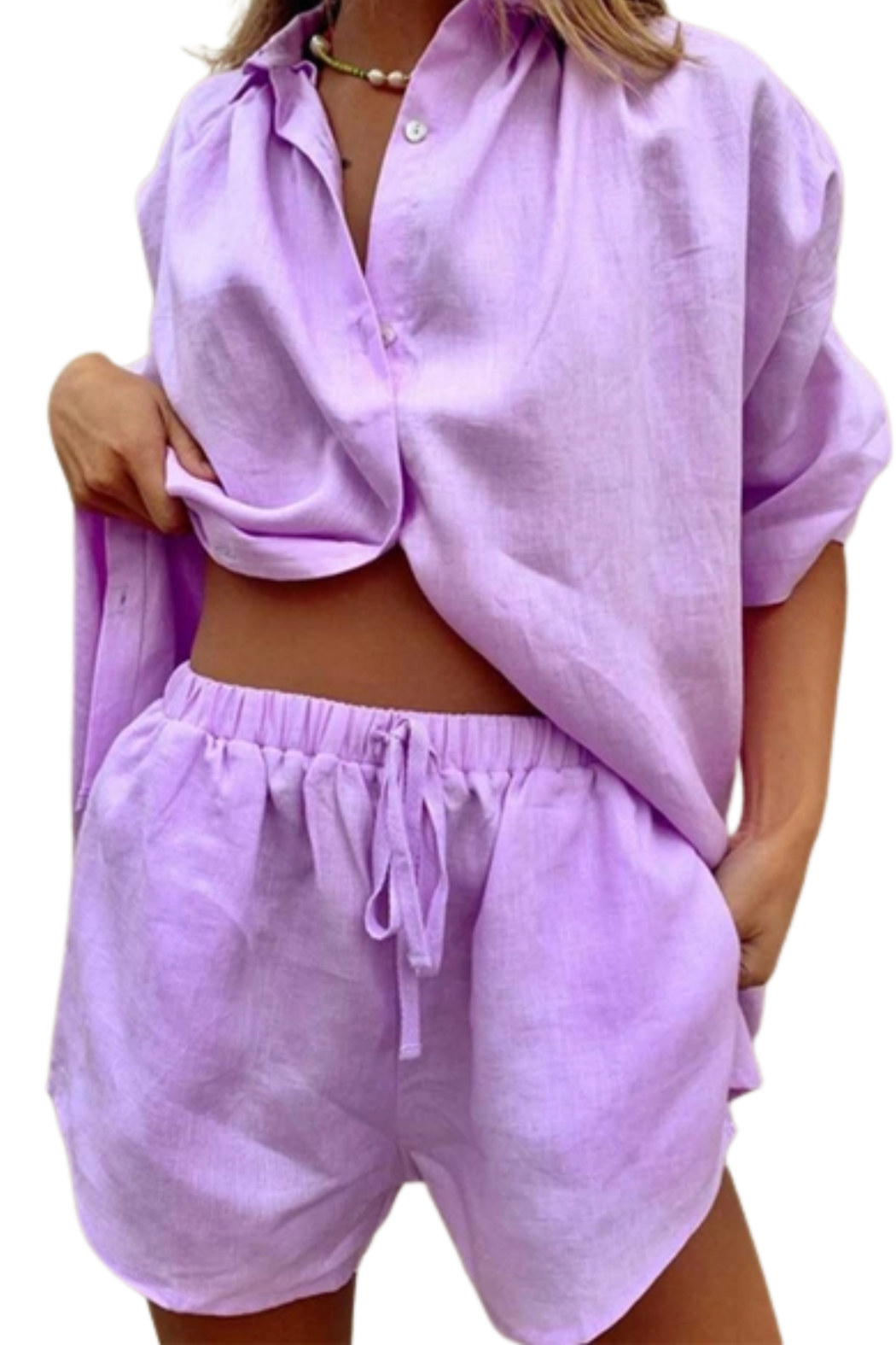 Shirt Collar Blouse/Short Set