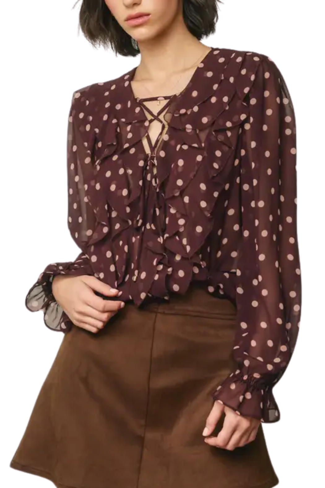 Lace Up Ruffle Blouse