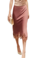 Satin Lace Hem Skirt