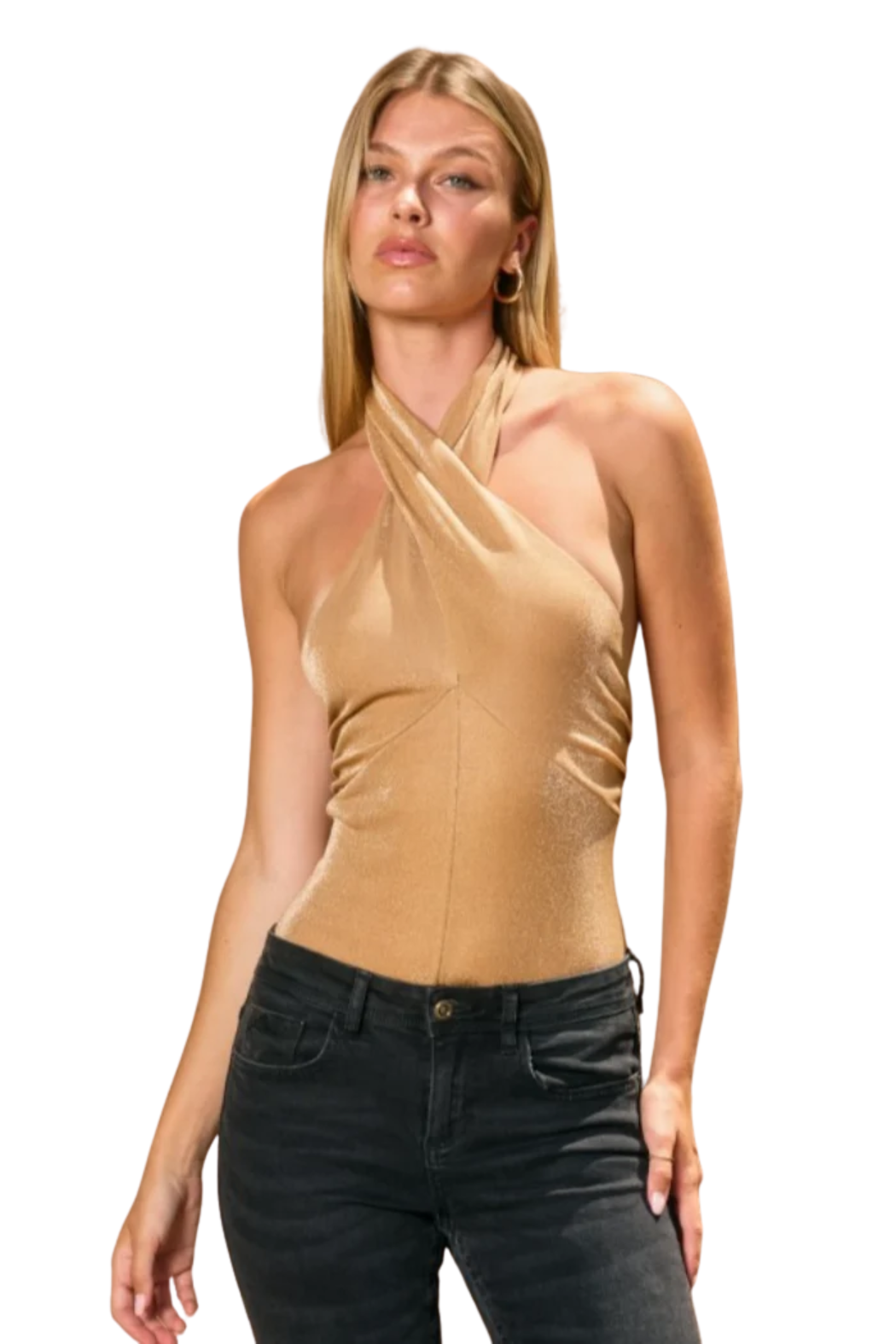 Twist Neck Metallic Bodysuit