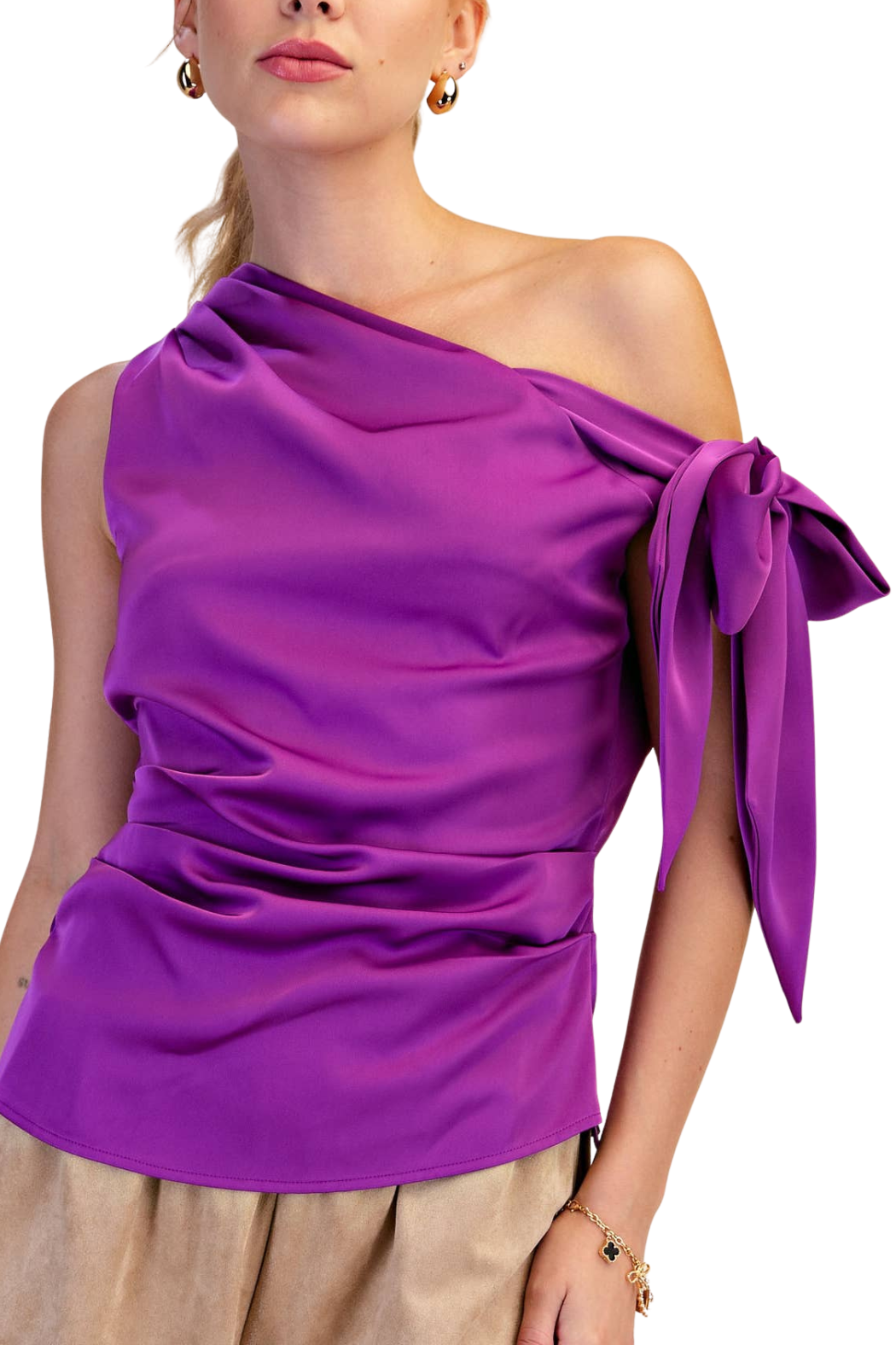 Asymmetric Satin Bow Top