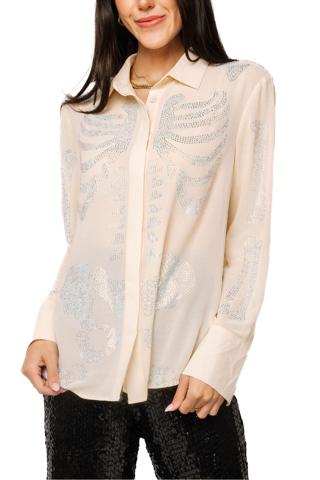 Silk Rhinestone Skeleton Blouse